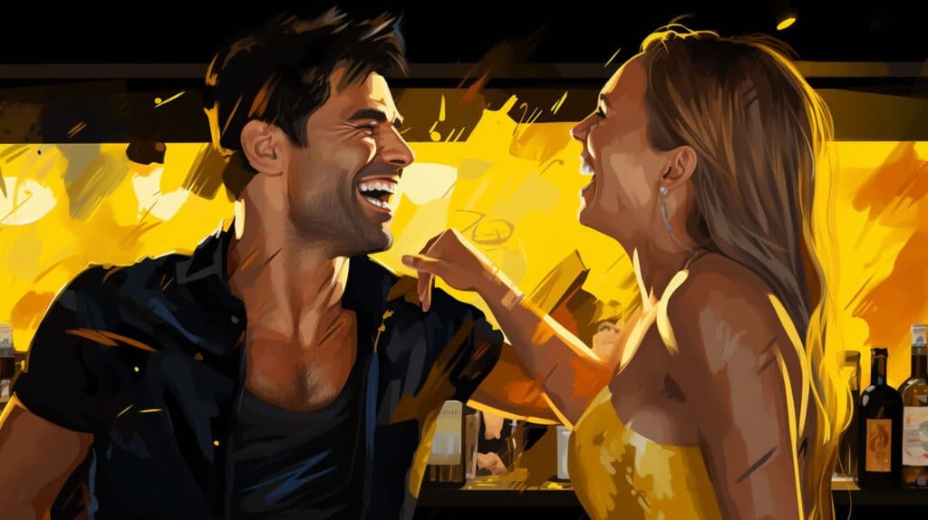 jahrinboox crazy couple in a bar with flying chaos detailed com 990daf50 5a2a 47dd b2cf e9891bf22da3